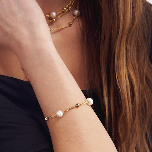 BRACCIALE IN BRONZO DORATO E PERLE NATURALI 2064